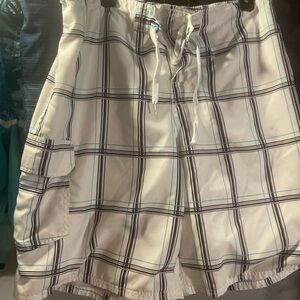 OP White and Black Plaid Shorts